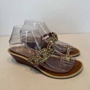 Yellow Box Sandals Platino Flatform Toe Post Glitter Rhinestones Wedding Size 8